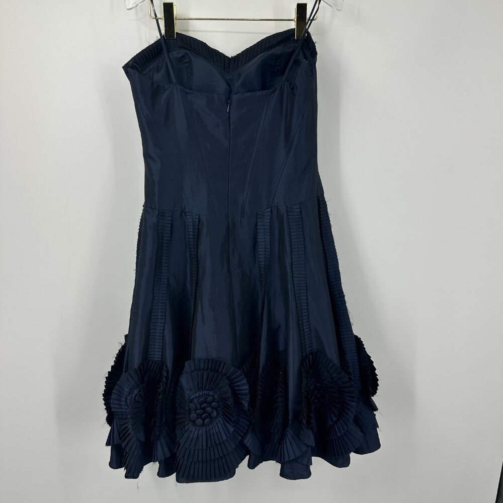 Basix Black Label Strapless Cocktail Dress Womens 6 Blue Metallic Midi Knee - Picture 8 of 13